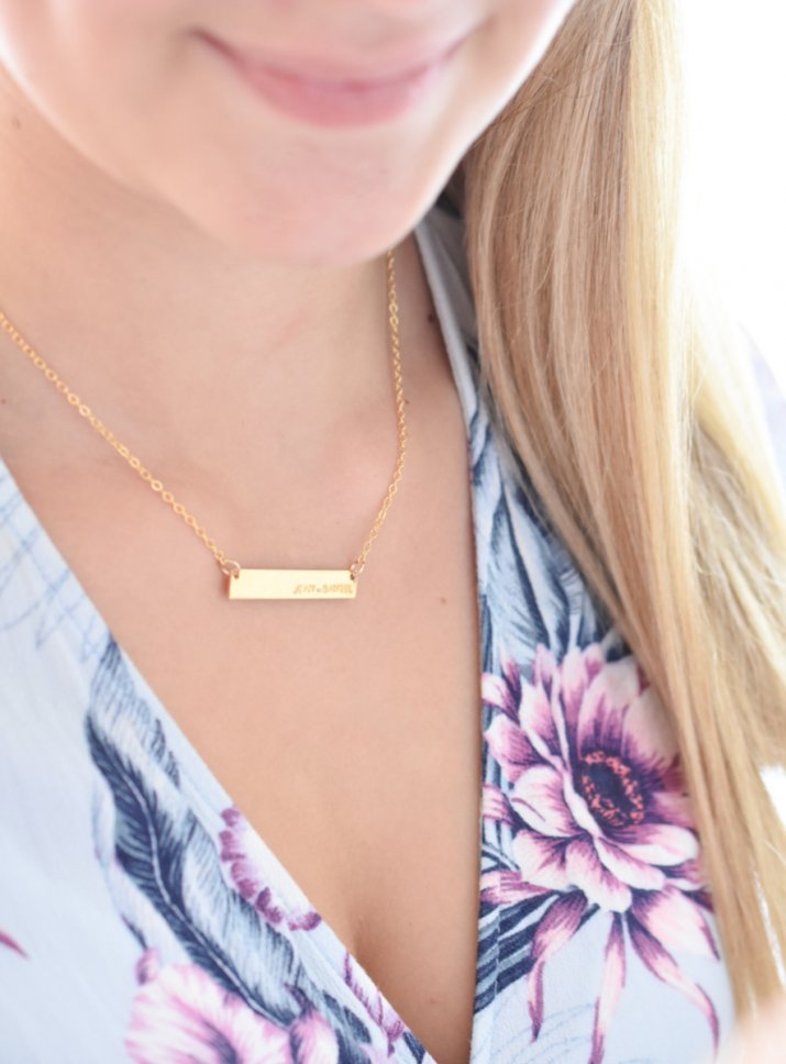 gold fill rectangle bar necklace