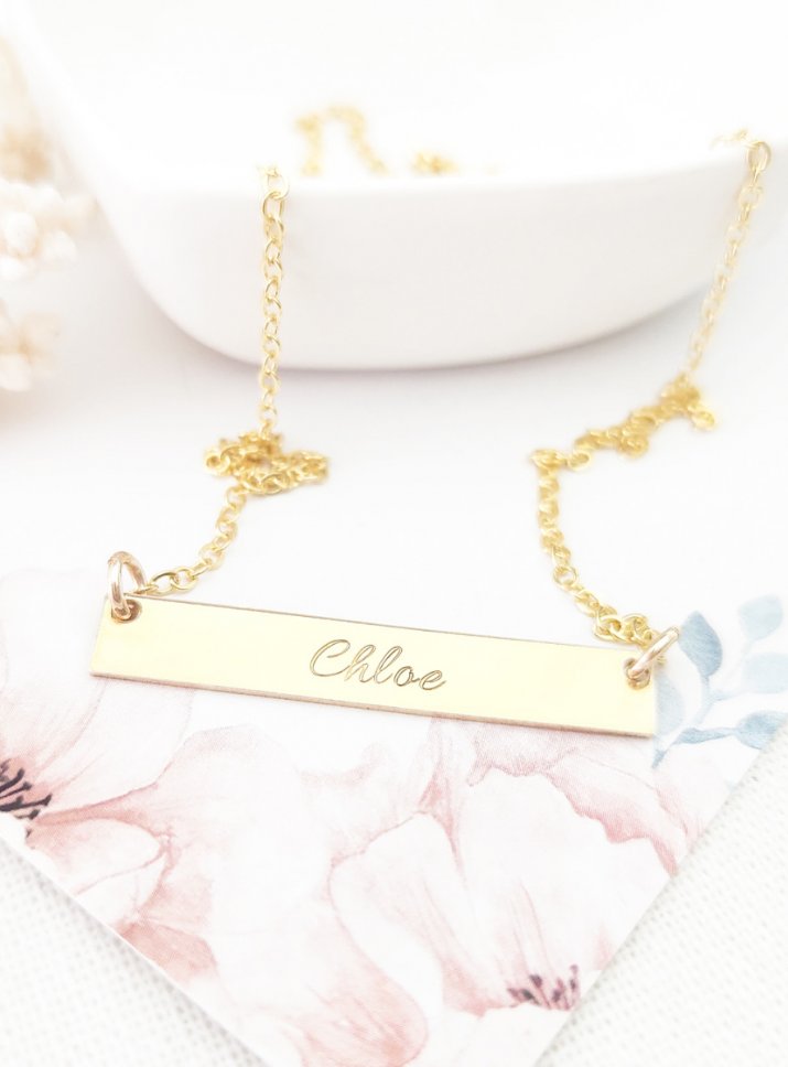 gold fill rectangle bar necklace