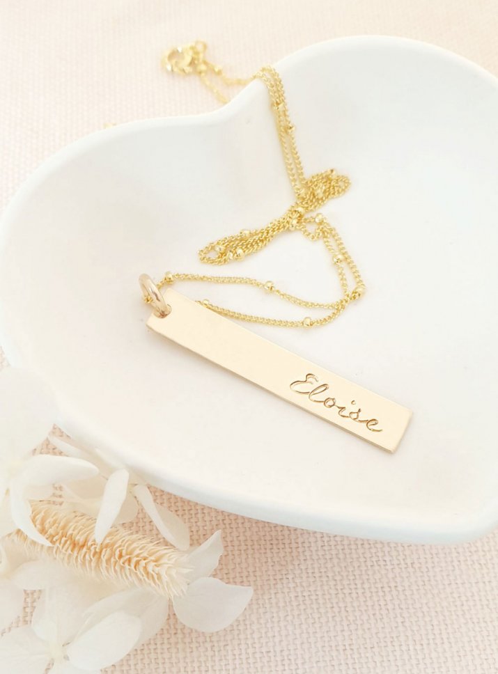 gold bar necklace with name