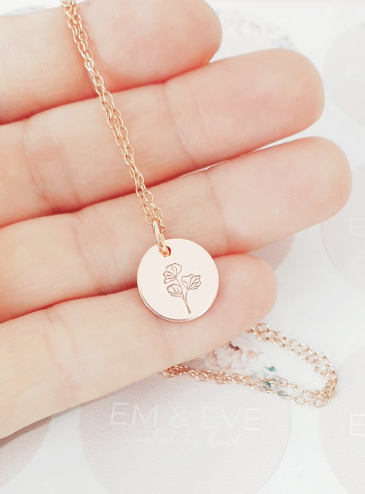 birth flower rose gold necklace