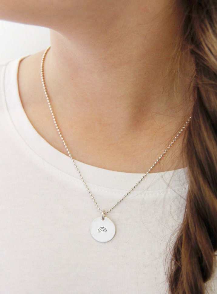 silver rainbow disc necklace